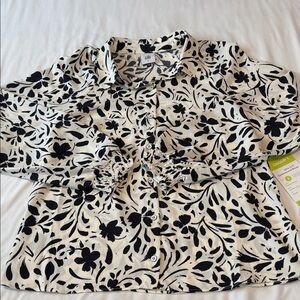 CAbi Black and White Floral Button Down Shirt